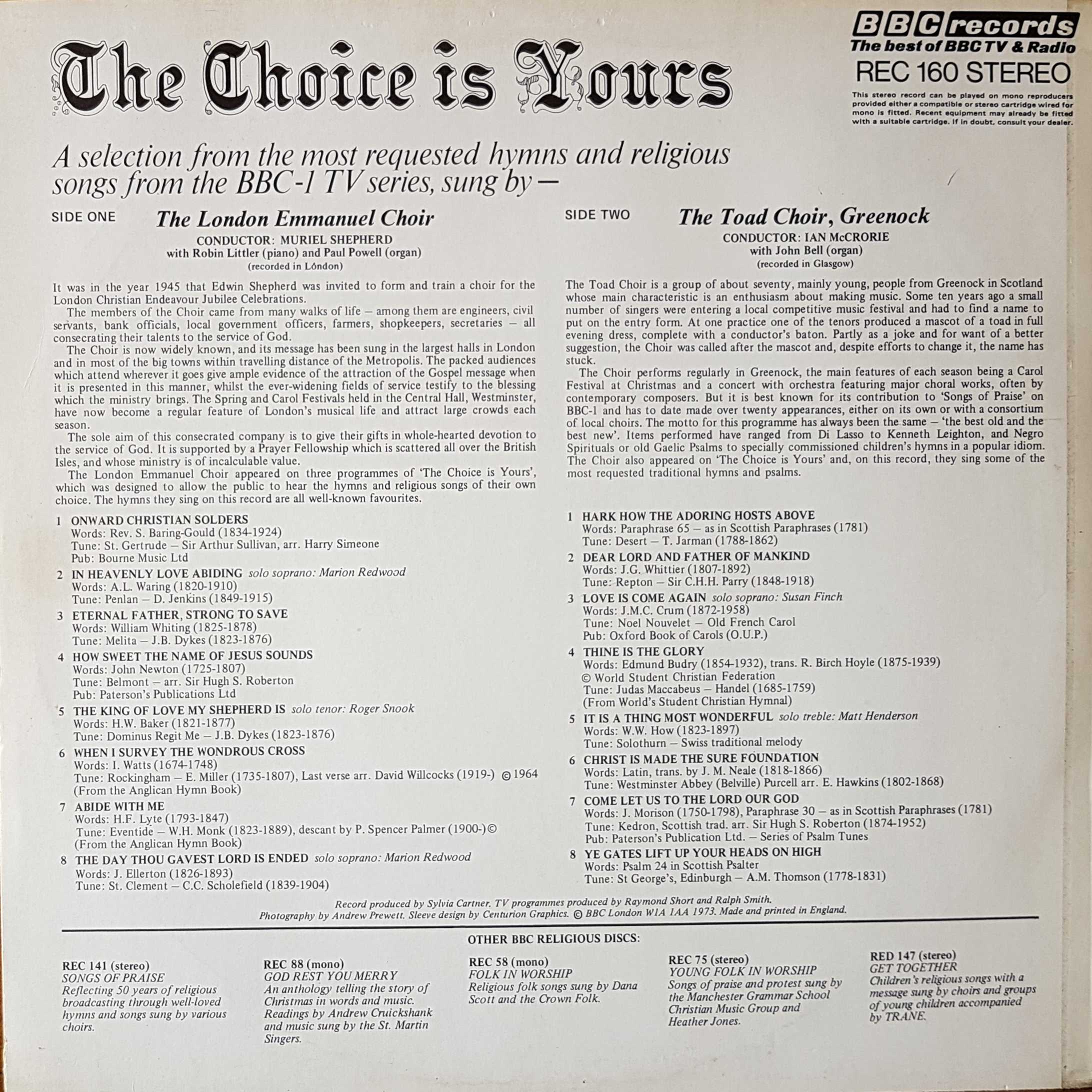 Picture of REC 160 The choice is yours by artist Various from the BBC records and Tapes library